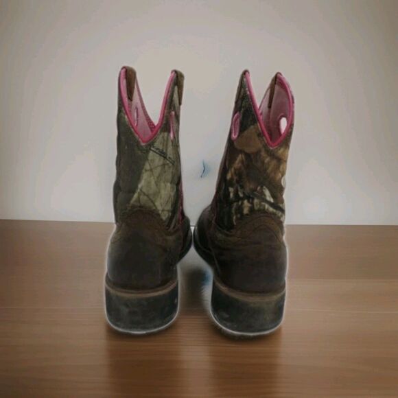 Ariat Western Boots Pink Camo Leather Square Toe Womens Size 8.5 Cowboy Fatbaby - Picture 3 of 7